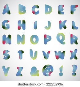 English alphabet, watercolor imitation, vector illustration  