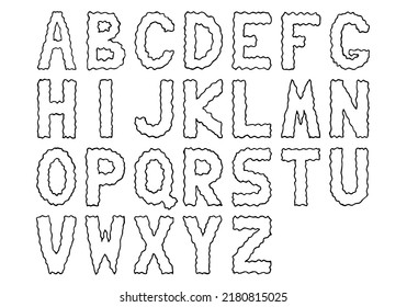 English alphabet with wavy outlines of letters in doodle style. Hand Drawn. Freehand drawing. Sketch.	
