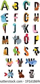 English alphabet where every letter has an animal that looks like and starts with this letter