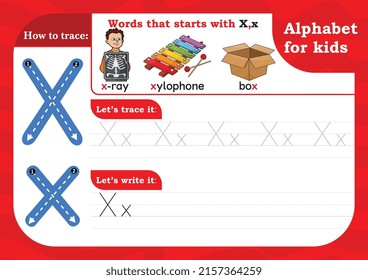 English Alphabet Worksheet - Letter Tracing and Writing Practice - Printable ESL-EFL Phonics Sheets for Kids, Preschool, Kindergarten - Teacher and Homeschool Resources (Vector)