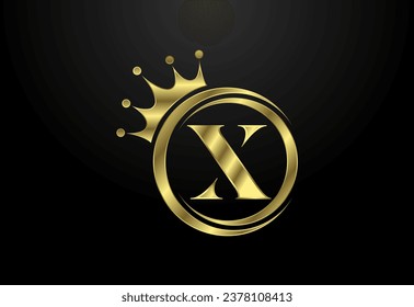English alphabet X with a crown. Royal, King, queen luxury symbol. Font emblem. Vector illustration