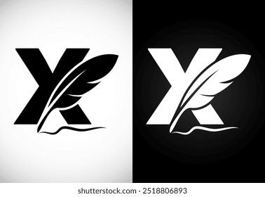 English alphabet X with feather logo design template. Logo for a writer or publishers.