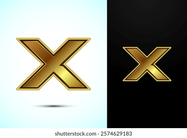 English alphabet X in gold color style. Graphic alphabet symbol for corporate business identity