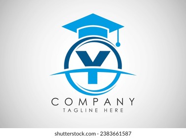 English alphabet Y in a circle with education hat. Education and graduation logo vector