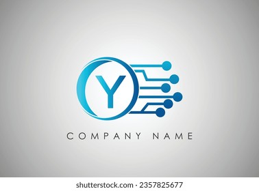 English alphabet Y with technology logo design vector template.