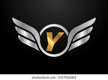 English alphabet Y with wings logo design. Car and automotive vector logo concept