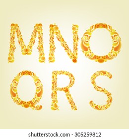 English alphabet from yellow pattern M, N, O, Q, R, S