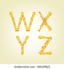 English alphabet from yellow pattern W, X, Y, Z