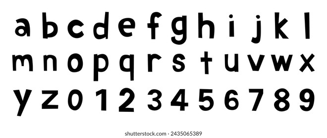 English alphabet A to Z, 0 to 9 2  cute on a white background, vector illustration.