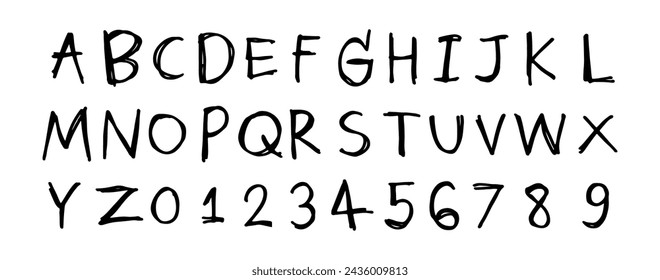 English alphabet A to Z, 0 to 9 3  cute on a white background, vector illustration.