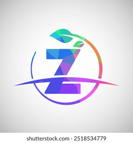 English alphabet Z with circle leaf and swoosh. Eco-friendly logo concept. Low poly logo for ecological business and company identity