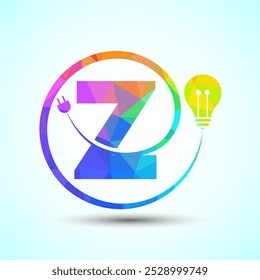 English alphabet Z with electric bulb and plug. Low poly style electricity and technology logo