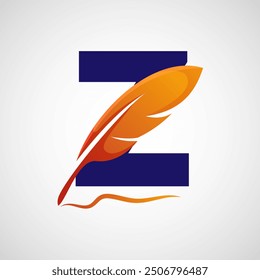 English alphabet Z with feather logo design template. Logo for a writer or publishers.