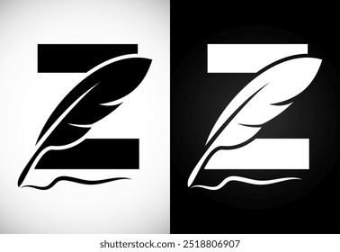 English alphabet Z with feather logo design template. Logo for a writer or publishers.