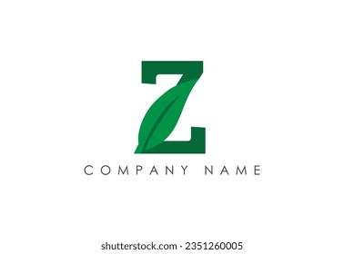 English alphabet Z with leaf logo design vector template.