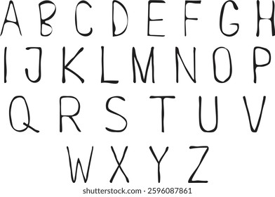 English alphabet from A to Z uppercase letters vector illustration. A to Z Hand drawn English alphabet set. A to z all alphabet letters in black text on white background.