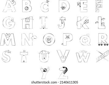 English Alphabets Cartoon Funny Abcd Font Stock Vector (Royalty Free ...