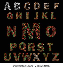 English alphabets are designed using different creative shapes and different colors