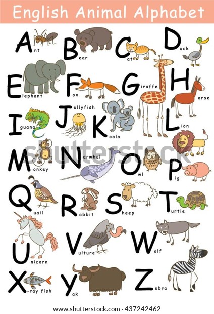 Vektor Stok English Animal Alphabet Z Each Starting Tanpa Royalti 437242462