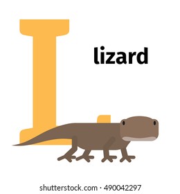 English animals zoo alphabet with letter L. Lizard vector illustration