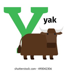 English animals zoo alphabet with letter Y. Yak vector illustration