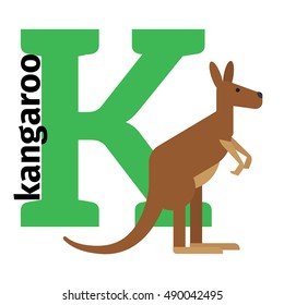 English animals zoo alphabet with letter K. Kangaro vector illustration