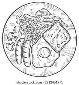 english breakfast british or england food cuisine isolated doodle hand drawn sketch with outline style