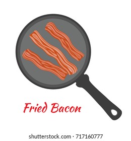 English breakfast - fried bacon on pan. Roasted meat. Made in cartoon flat style. Vector illustration