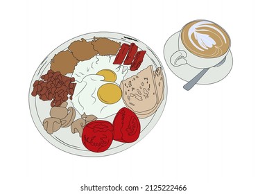 English breakfast full set vector illustration.