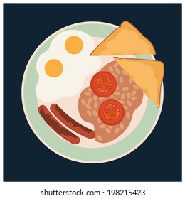 English Breakfast Served On Plain Color Background