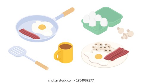 Englisches Frühstück. Isometrische Vektorgrafik in flachem Design. 