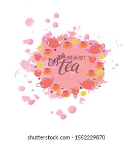 English breakfast tea calligraphy vector set illustrasion for print decoration in tea shop, tea house, tea product, packing, wrapping paper, box.