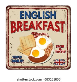 English breakfast vintage rusty metal sign on a white background, vector illustration