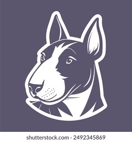 English Bull terrier dog head profile. Animal portrait sticker design