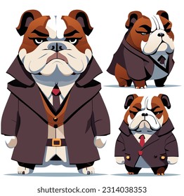 English bulldog clipart. Different poses, coat colors set. Vector illustration