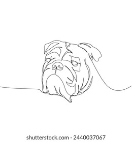 English Bulldog, dog breed, companion dog one line art. Continuous line drawing of friend, dog, doggy, friendship, care, pet, animal, family, canine.