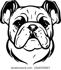 English Bulldog, dog head, vector illustration, black color, vector image