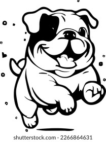 English Bulldog, dog jump and happy, vector illustration, black color, vector image