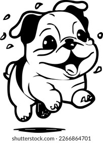 English Bulldog, dog jump and happy, vector illustration, black color, vector image