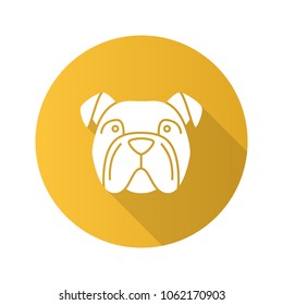 English Bulldog flat design long shadow glyph icon. Utility dog breed. Vector silhouette illustration