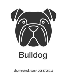 English Bulldog glyph icon. Utility dog breed. Silhouette symbol. Negative space. Vector isolated illustration
