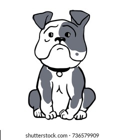 English bulldog isolated on white background. Cute gray outline bulldog icon, element for new year of dog 2018 design. The silhouette of the dog breed English Bulldog.