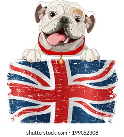 English Bulldog over British flag 