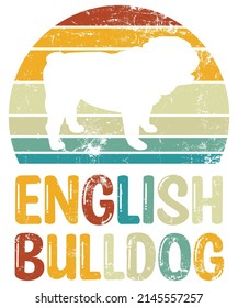 English Bulldog Retro Vintage Sunset T-shirt Design template, English Bulldog on Board, Car Window Sticker, POD, cover, Isolated white background, White Dog Silhouette Gift for English Bulldog Lover