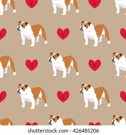 English Bulldog Seamless Pattern Colorful Hand Drawn