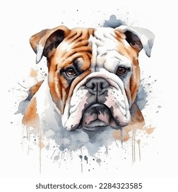 English Bulldog watercolor paint white background tshirt logo 