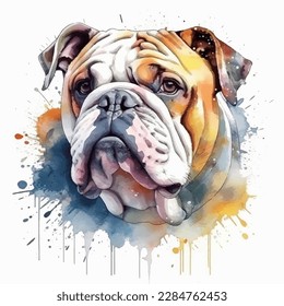 fondo blanco de pintura de acuarela de bulldog en inglés