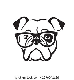 English bulldog wearing eyeglasses - isolated outlined vector illustration 