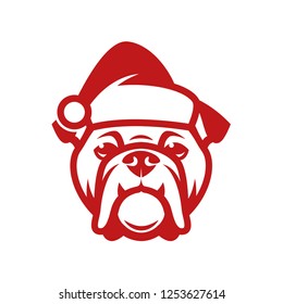 English bulldog wearing Santa Claus hat - isolated outlined vector illustration