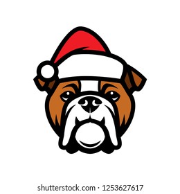 English bulldog wearing Santa Claus hat - isolated outlined vector illustration